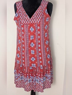 Style & Co Bandanas Red Blue Shift Mini Dress Medium Summer Sleeveless EUC